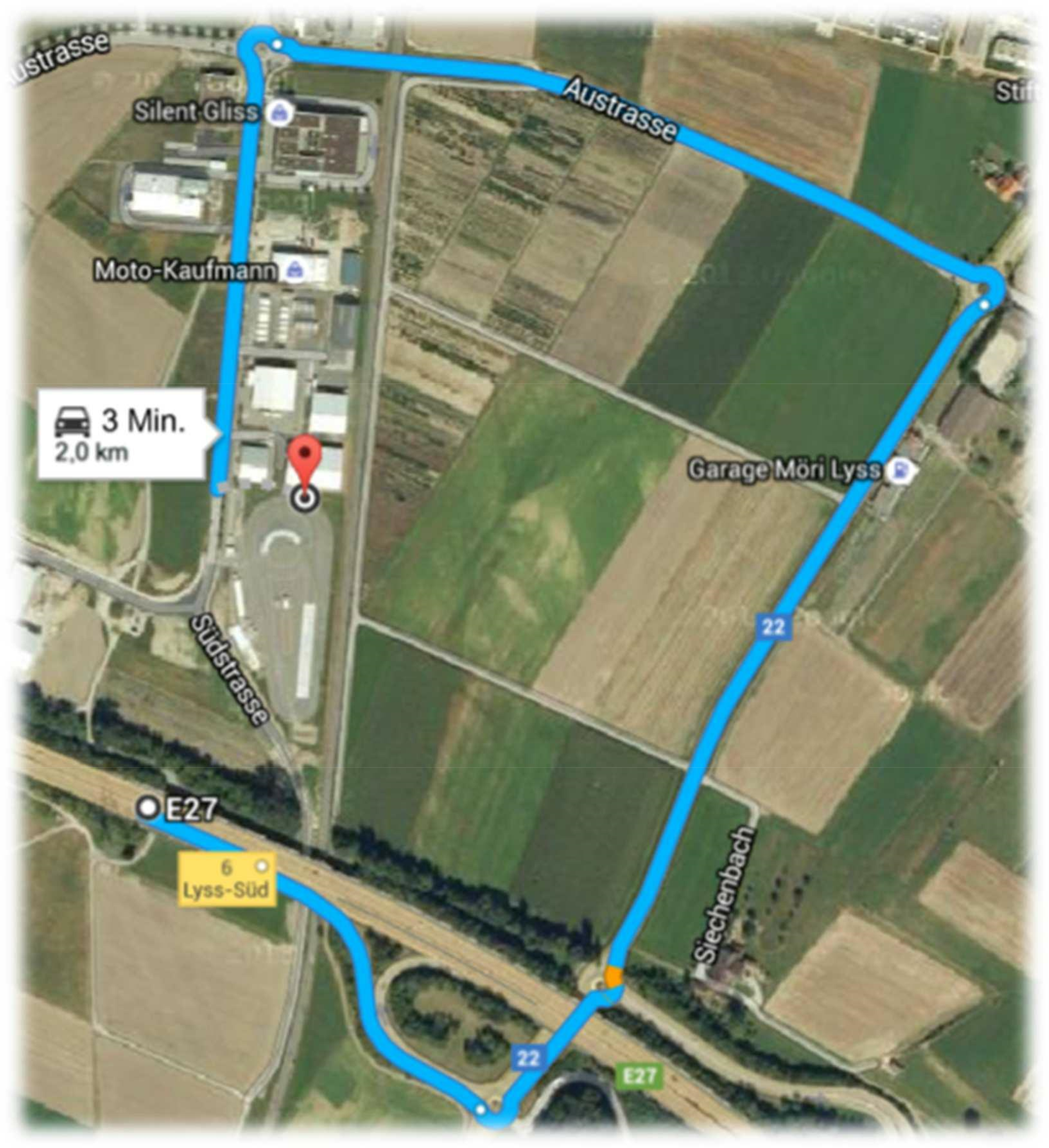 Anfahrt von Biel &uuml;ber A6 zum Fahrzentrum Lyss