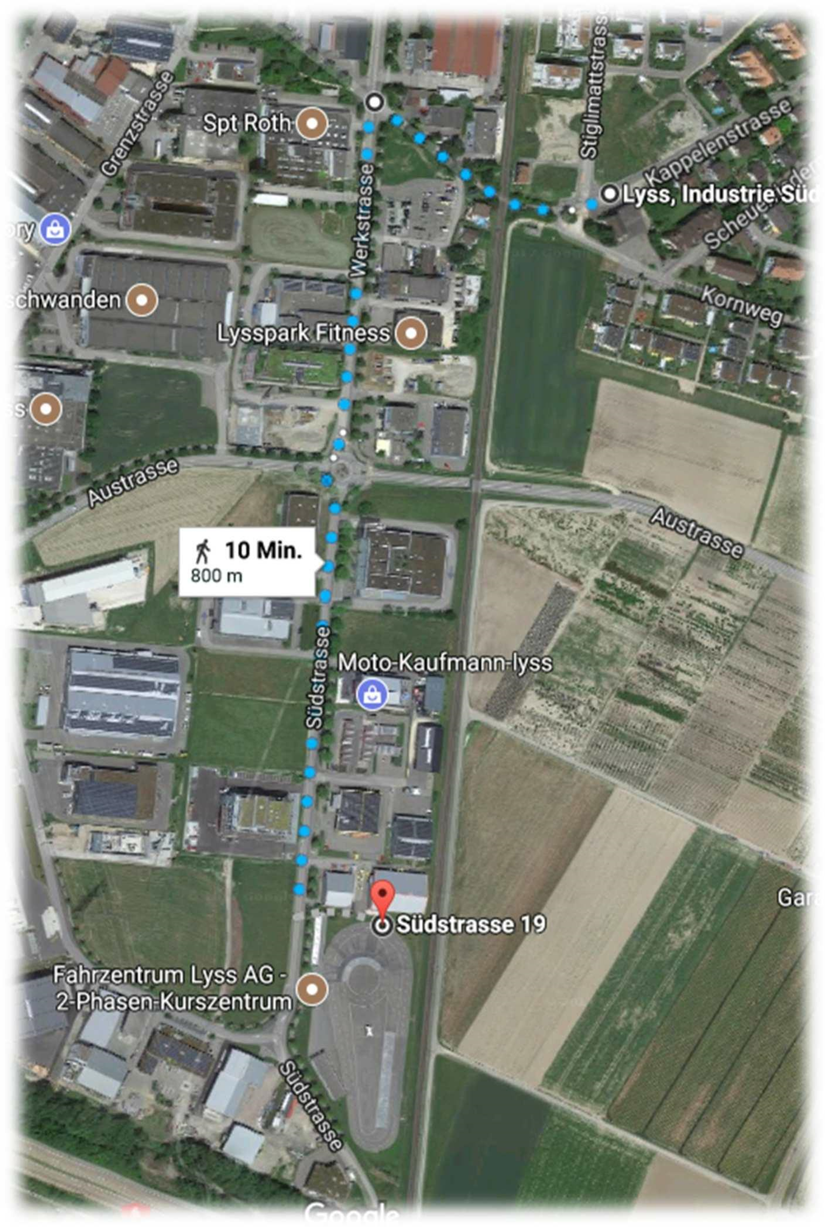 Anfahrt mit dem Bus ab Bahnhof Lyss zum Fahrzentrum Lyss